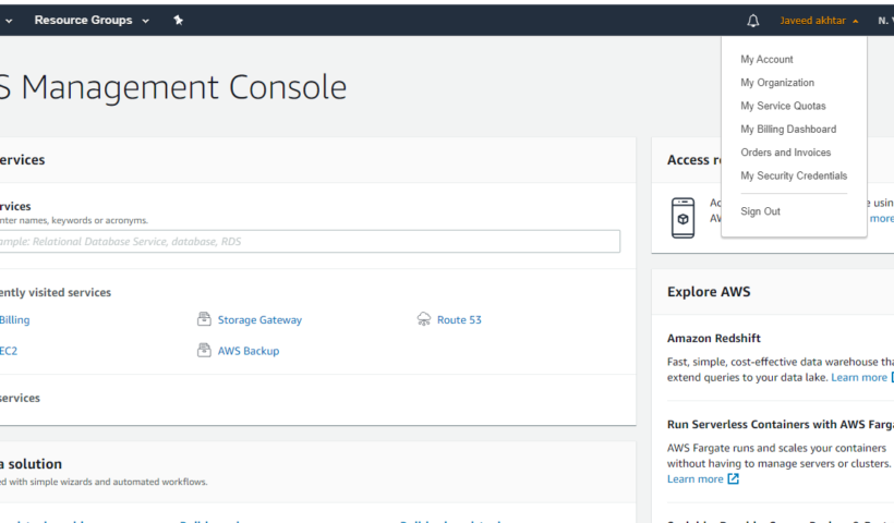 aws free tier check console